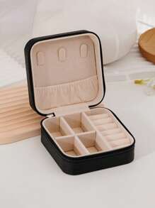 1pc Portable Jewelry Case Small Jewelry Boxes For Women Simple Home Jewelry Organizer Travel Organizer Fine Mini Storage Box For Earrings Jewelry Zipper Case For Earrings Rings Necklaces Bracelets Portable Makeup Bag Cute Cosmetic Bag Back To School Essential Unforgettable Holiday Gifts Bridesmaid Gifts And Travel Essentials Double-Layer Portable Mini Display Storage Case Mother's Day