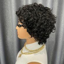 Glueless Cut Wig Human Hair For Women -Short Water Wave Curly With Bangs Pre Plucked Brazilian Remy Real Human Hair, Easy To Wear Wig Full Machine Made Short Cut Wig