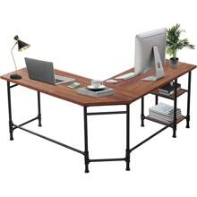 60" L Shaped Computer Desk With 2 Storage Shelf Sturdy Home Office Corner Desk