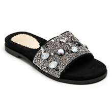 Casual Slippers With Decorative Straps, Ergonomic Footbed Design - Black - View 1