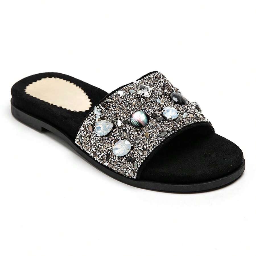 Casual Slippers With Decorative Straps, Ergonomic Footbed Design - Black - View 1