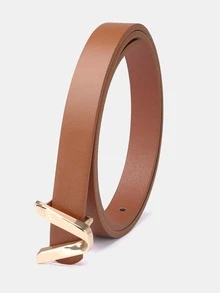 1pc Solid Color Casual Polyurethane (PU) Ladies Decorative Belt With Letter Buckle, Suitable For Everyday Wear