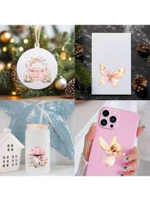 2张粉色魔法森林可爱森林仙子动物DIY UV DTF转印贴纸，适用于玻璃罐、咖啡杯、杯子、瓶子、花瓶、笔记本电脑、手机壳、卡片、插画、笔记本、计划本、工艺品、装饰品、礼品盒，防水贴纸，节日生日派对装饰 - 彩色 - 查看 10