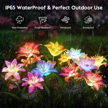 1 pieza Luz de jardín solar, a prueba de agua para exteriores, lámpara solar con forma de flor de lirio, adecuada para decoración de jardín, patio, sendero y paisaje exteriores - Multicolor - Ver 3