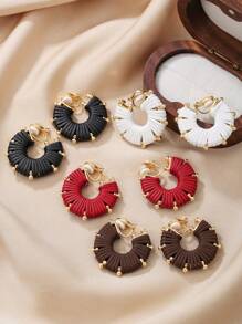 2 件手工包裹皮革 U 型条纹耳夹，复古优雅耳环，适合无耳洞的女士