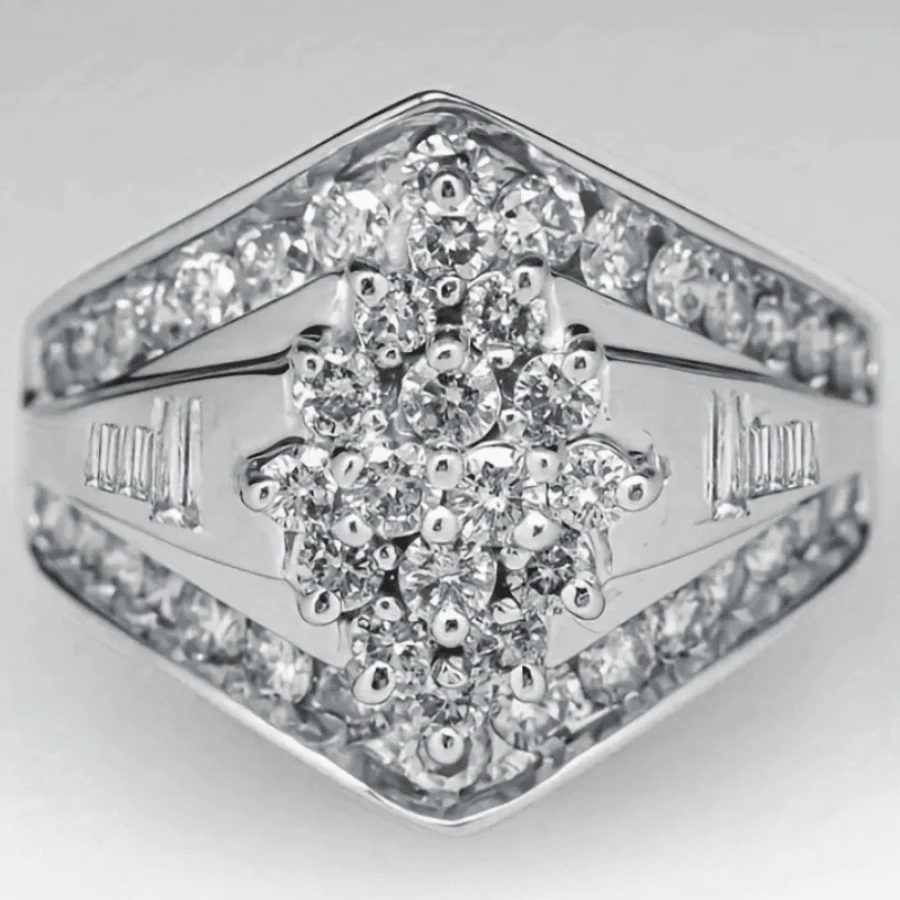 Bague Alliance Plaquée Or 18 Carats - 3 Rangs Oxydes De Zirconium, Largeur 3 Mm - Taille 50 à 60 - Marque Française Tata Gisèle - Idéale Mariage, Fiançailles, Saint-Valentin