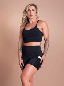 Women's Fitness Set Shorts With Mesh Pocket And Cropped Top With Straps Gym Workout GJR Modas