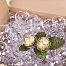 10pcs Transparent Acrylic Balls With 10pcs Wooden Sticks, Clear Chocolate Container, Acrylic Flower Vase, DIY Materials For Valentine's Day Flower Bouquet, Weird Gift