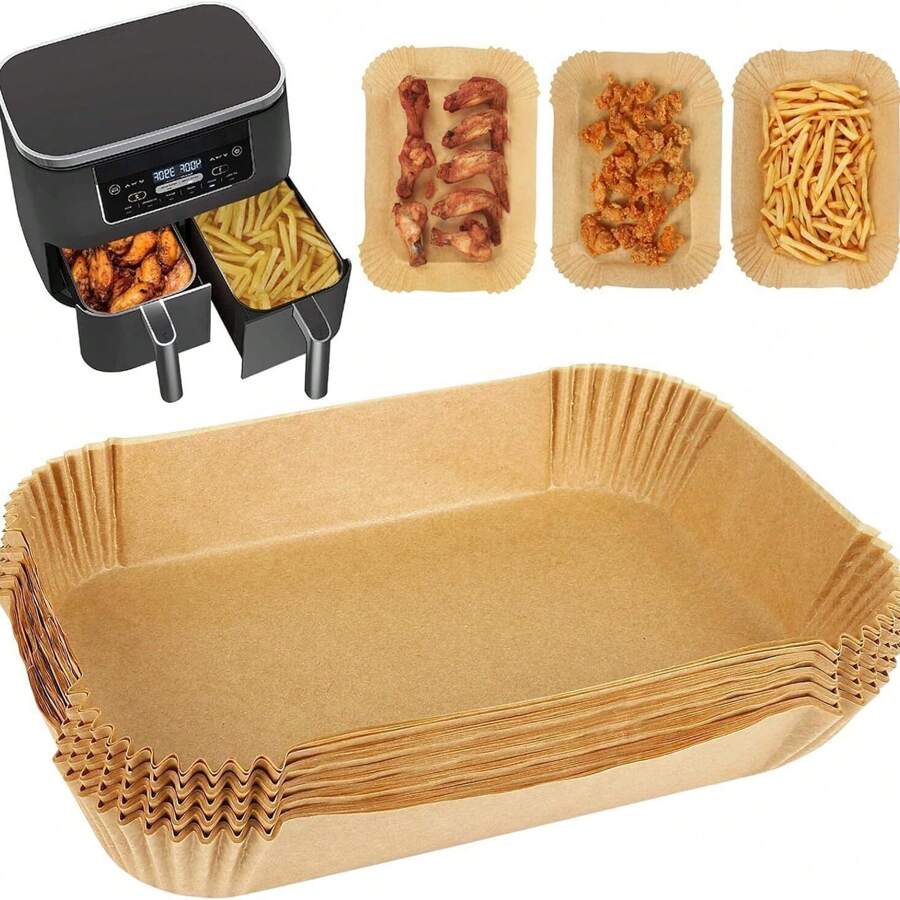 NetHong 100PCS Air Fryer Liners Disposable Paper Non Stick Parchment Rectangle Baking UK - Square - View 1