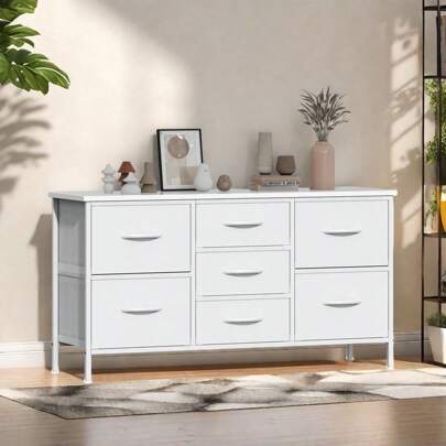 Large 7-Drawer Dresser, Chest Of Drawers Bedroom With MDF Wooden Top & Fabric Drawers, Adjustable Feet, Anti-Tip, Perfect For Bedroom, Living Room, Or Office Storage