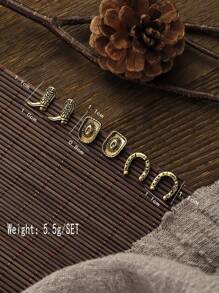 3pcs/Set Retro Western Style Alloy Textured Cowboy Hat, Horseshoe, Boot, Cactus Design Earrings Set, Suitable For Festival Gifts And Daily Use - Old Gold - View 3