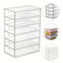 Organizador de cajones de acrílico transparente de 6 niveles con cajones, adecuado para accesorios pequeños, caja de almacenamiento de escritorio multifuncional - Blanco - Ver 6