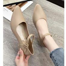 2025 New Spring Pointed-Toe Mid-Heel Slip-On Comfort Single Buckle Strap Dress Pumps - Apricot - View 2