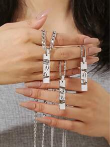 Customized Engraved Eye Necklace With Date Pendant, Stainless Steel Women's Necklace, Best Gift For Couples/Mother/Teacher - Steel - View 4