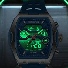 SANDA. Reloj digital de hombre SANDA con esfera de barril, reloj deportivo militar con cuenta regresiva, material de silicona, multifunción impermeable, pantalla LED - Unitalla - Ver 8