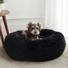 2026  WH Calming Dog & Bed, Round Soft Anti-Anxiety Donut Cuddler Warming Cozy Fluffy Faux Fur Plush Cushion Bed Small Medium Dogs And Cats (20/24/27/30), Light - 黑色 - 查看 1
