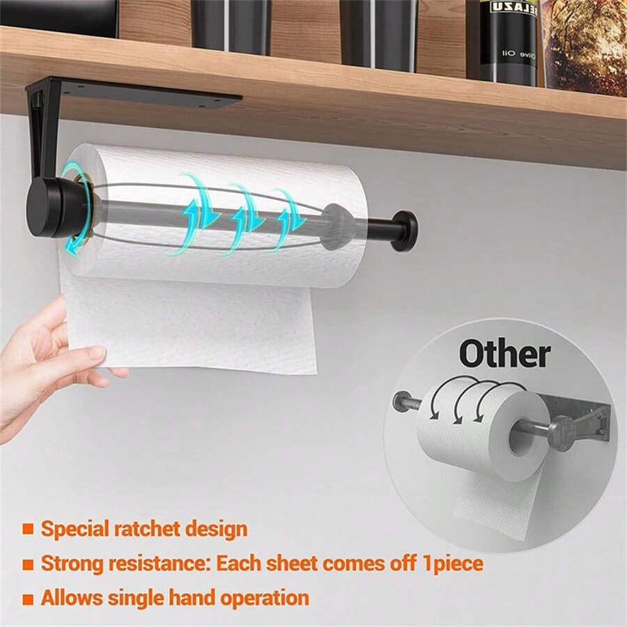 1pc Matte Black Kitchen Under Cabinet Paper Towel Holder - Punch Free Wall Mount With Damping And Adhesive For Easy Installation,Tissue Box Holder,Napkin Holder,Festival Family Gathering,Kitchen Dining Table DecorFor Home Kitchen Bedroom Living Room Dining Room, Home Decoration Accessories, Decorative Box,Women Wedding Gift,Summer Travel Holiday Festival Must-Have