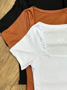 Square Suplex Cropped With Lining Casual Women's Kit With 3 - Black/Brown/White - View 2