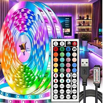 Luces led en tira con control remoto de 44 teclas, flexibles, color y velocidad de destello ajustables, 6 modos DIY, fácil instalación, apropiado para dormitorio, techo, ambiente de fiesta, decoración de vacaciones, regalo