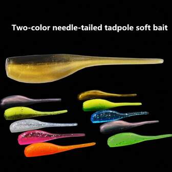 20 pezzi/set, esca da pesca morbida per esterni, girini a due colori con coda a ago, esca finta, esca da pesca (colori misti spediti)