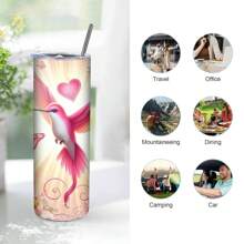 1 Pc Highly Attractive Appearance, Pink Hummingbird Heart Print, 20oz Straight Cup, Stainless Steel Insulated Coffee Cup, Double-Sided Design, Double-Layer Insulation, Hot And Cold Safety, Exclusive Gift For Family And Friends, Suitable For Working From Home, Office Leisure, Camping Trips