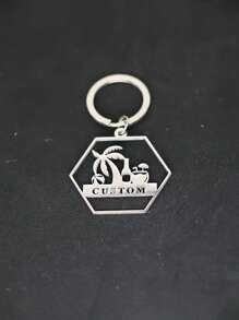 1pc Summer Beach Coconut Palm Key Chain, Customized Name Keychain, Stainless Steel Pendant Keyring For Women Men Car Handbag Jewelry DIY Gifts