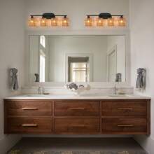Pomitos Farmhouse Rattan Vanity Light, Boho Bathroom Vanity Wall Light With Hand Woven Lampshade, Bathroom Light Fixture Over Mirror, Rustic Natural Style Wall Mount Light For Bedroom Kitchen - 4 燈 - 查看 8