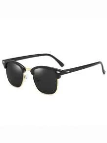 1pc Personalized Half Frame Glasses For Men & Women, Fashionable Rivet Decoration, Vintage Style Casual Shades Accessories