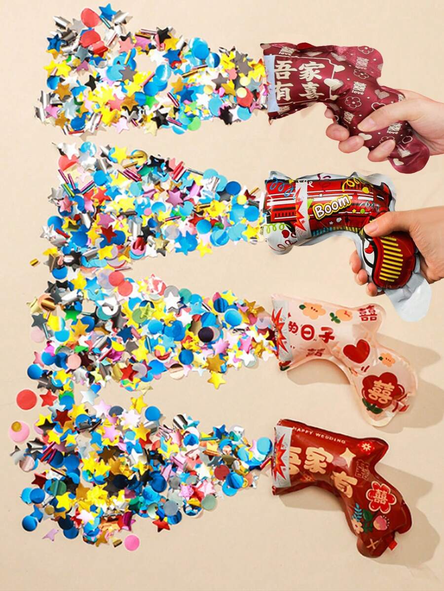10pcs Random Pattern Wedding Confetti Cannon, Inflatable Handheld Airflow Thrower, Party Celebration Decoration - Multicolor - View 1