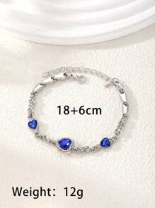 1pc Fashion Shiny Navy Blue Heart-Shaped Crystal Zirconia Bracelet, Jewelry Gift For Women