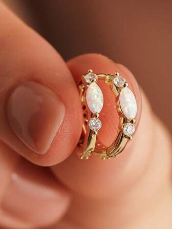 1 Pair Minimalist Opal Huggie Zirconia Hoop Earring , White Opal Earrings, Stainless Steel Opal Huggie Hoop Earrings, Dainty Hoop Earrings, Wedding Gifts