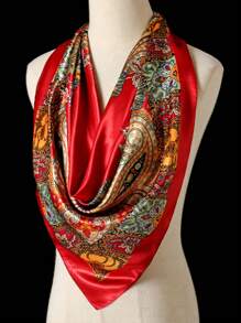 1pc Women Bandana Bohemian Paisley Printed Women Satin Scarf, Elegant Casual Headscarf/Shawl For Daily Life And Sun Protection