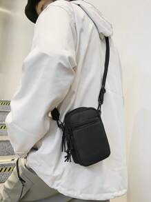 peach tree Peach Tree Men's Small Square Bag, Crossbody Bag, Waist Bag, Shoulder Bag, Phone Pouch, Coin Purse, Running Bag, Bike Bag, Fashion Solid Color Minimalist Zipper Closure Adjustable Strap Sports Casual Street Business Travel Vacation Essential Young Man Chic Square Bag