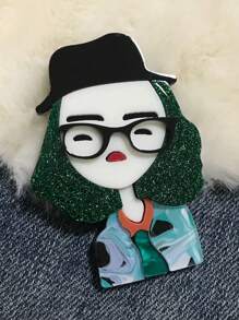 1 件时尚绿发女孩设计胸针，手工制作亚克力度假风格可爱胸针装饰，适用于衣服、包包、配饰，适合所有季节 - 彩色 - 查看 6