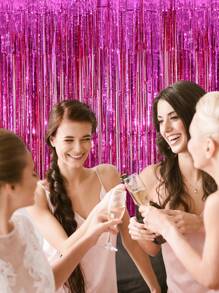 kumozawa 1pc Fuchsia Rain Curtain, Party Decoration Background, Graduation Decorations, Tassels, Birthday, Wedding, Single Women's Anniversary Decoration, Adult Rain Silk Curtains, Birthday Party Background Wall Decoration, Tassel Shiny Aluminum Film Wall Curtains - Hot Pink - View 4