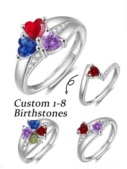 1pc Personalized Birthstone Ring, Anniversary Gift, Family Gift For Her, Christmas Gift For Mom, Heart-Shaped Birthstone Ring, Elegant Ring, Minimalist Ring, Anniversary Gift, Gift For Mom, Christmas Gift For Her