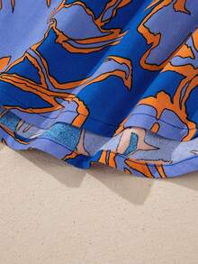 Acelitt 蓝色碎花蝙蝠袖纽扣宽松衬衫