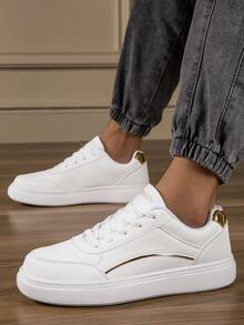 女士新款春季黑色帆布运动鞋、学生休闲鞋、轻便软底通勤平底工作鞋、时尚 - 白金 - 查看 3