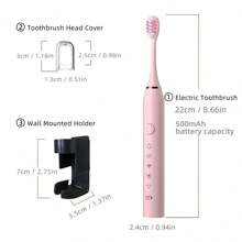1pc Electric Toothbrush, 3 Replacement Brush Heads, USB Rechargeable, 5 Cleaning Modes, 1 Set Includes Bathroom Wall Mount Toothbrush Holder, Travel Toothbrush Head Cover (Portable Protective Cap), IPX7 Waterproof, Teeth Whitening, Oral Health Care, For Adult Use - Hồng - Xem 3