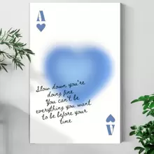 1pc Framed Canvas Wall Art, Light Blue Canvas Wall Art Slow Down You're Doing Fine Retro Light Blue Ace Of Hearts Playing Card Print Poster Art Print Canvas Poster, Ideal Gift For Bedroom Living Room Hallway Dorm Wall Decor - 彩色 - 查看 1