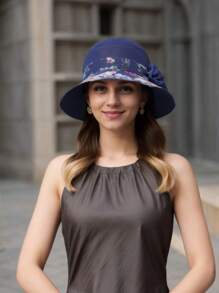 1pc Polyester Women's Bucket Hat With Flower Decor, Floral Print, UV Protection, Elegant And Stylish, Suitable For Gatherings And Outings In Spring - B-2502-lT - View 10