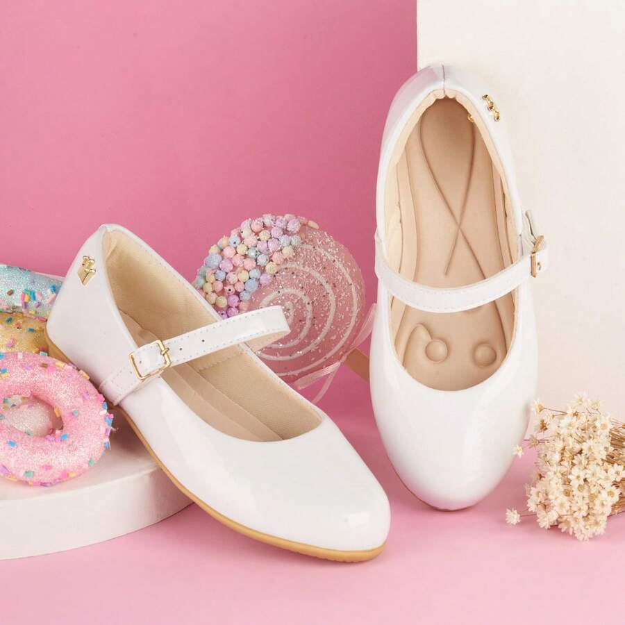 Baby Girl's Shoes, Comfortable, Patent Leather, Round Toe, Lightweight, Soft - White - View 1