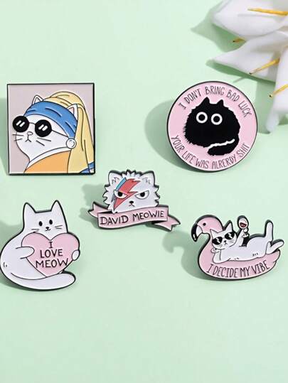 1pc Cartoon Cat Series Enamel Pin, Funny & Cute Animal Metal Gift Badge