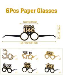 6Pcs Black Golden Birthday Paper Glasses,2025 Limited ,Birthday Element Design Glasses,Happy Birthday Paper Glasses,30th Birthday Party Decor,Birthday Party Supplies,Photo Booth Props,Birthday Party Favors,Birthday Gifts,Birthday Decoration