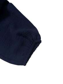 Women's Fashionable Solid Color Long Shirt & Wide Leg Pants Arabic Style 2 Pieces Set, Dignified And Appropriate - Navy Blue - View 7