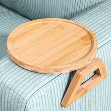 1 件圆形竹沙发扶手夹桌，可折叠沙发托盘沙发桌适用于沙发扶手托盘，用于电视晚餐、饮料和小吃
