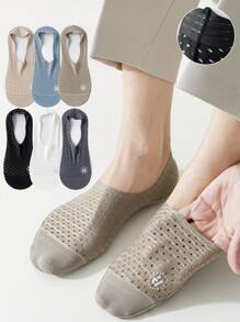 3/6 Pairs Men's Breathable Mesh Silicone Anti-Slip Summer Casual Boat Socks, Thin Invisible Socks, Versatile For Spring&Autumn