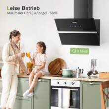 Cooker Hood 60 cm, IsEasy Recirculation Cooker Hood with 578 m³/h Strong Suction Power, 4 Settings Levels, Exhaust Mode, 1-9 min Delay Shut-Off Function, Min 35dB, Black, Efficiency A++ [Energy Class A++]