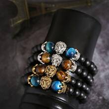 Natural Crystal Crown Lion Head Bracelet Luxury Tiger Eye Stone Bead Bracelets Jewelry