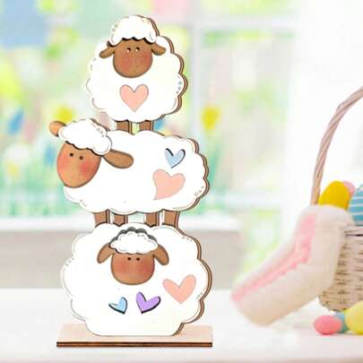 1 قطعة من الزخرفة الخشبية على شكل خروف رتيبة لوسط المائدة، ديكور طاولة بطبعة خروف، ديكور بيتي موسمي ربيعي، زخرفات صينيات متدرجة في المنزل والمطبخ، لتزيين طاولة حفل بموضوع الربيع